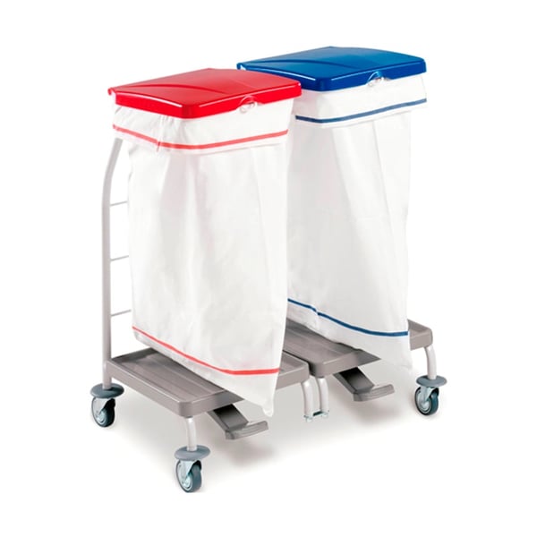 Schmutzwäschewagen mit Deckel und Pedal: Ausgestattet mit zwei 70-Liter-Säcken